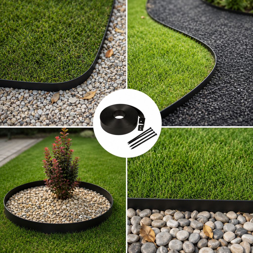 Garden Edging Kit – Flexible No-Dig Lawn Edging with Anchoring Spikes – 5M, 10M & 20M