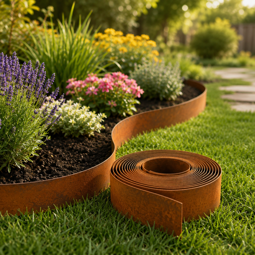 Weathered Steel Garden Edging – Flexible Landscape Border 15.5cm