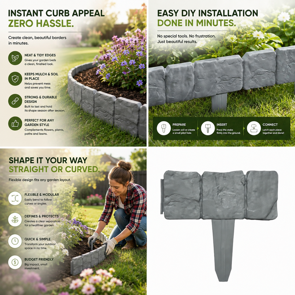 Stone Look Garden Edging – Interlocking Decorative Garden Border