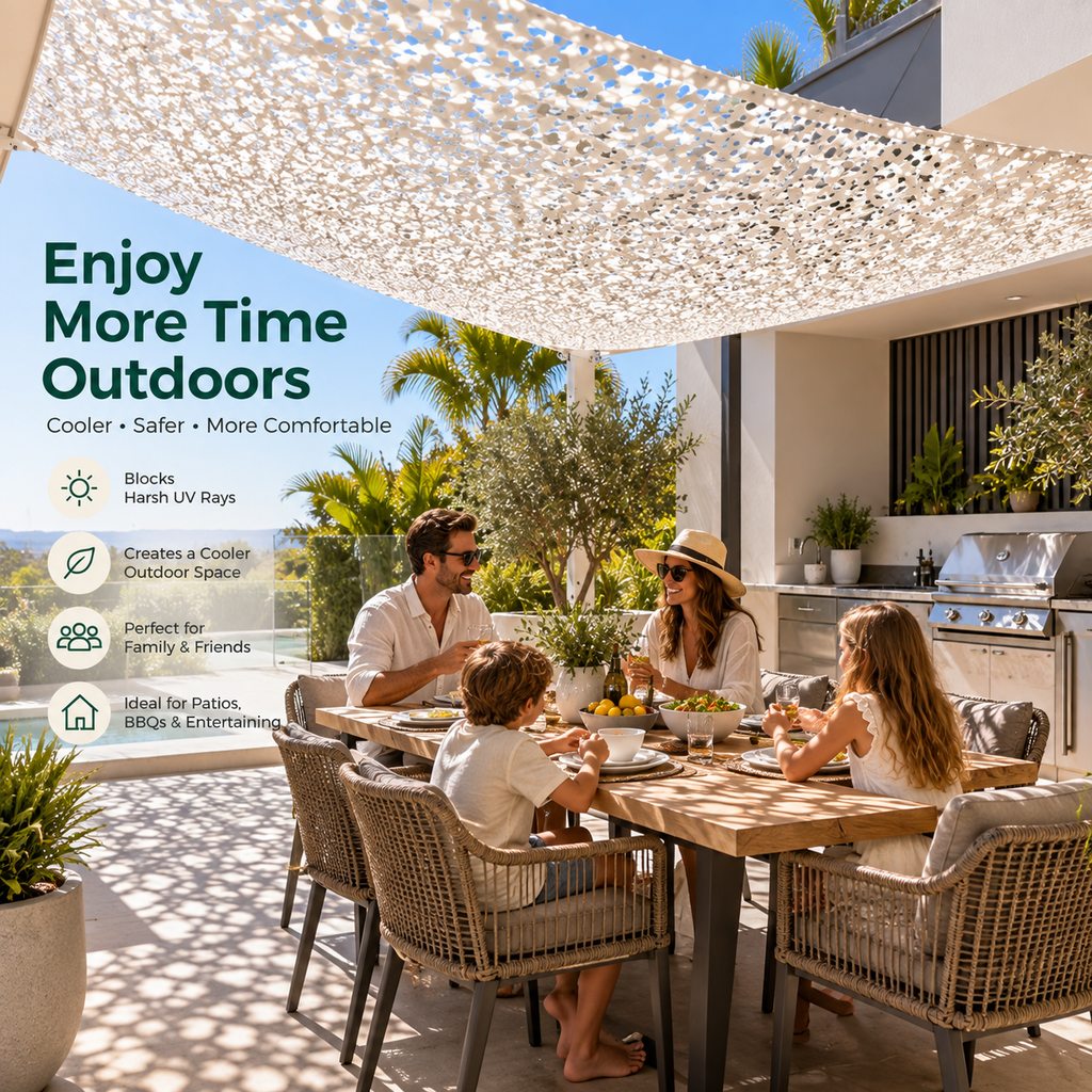 Shade Sail – White Camouflage Netting | Reinforced Ripstop Outdoor Shade