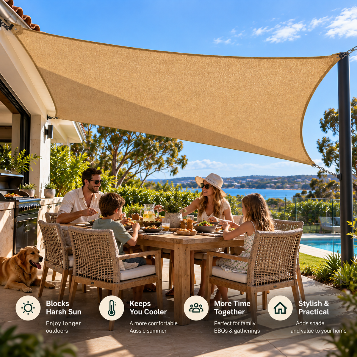 Shade Sail – Heavy Duty HDPE UV & Wind Protection Outdoor Sun Shade
