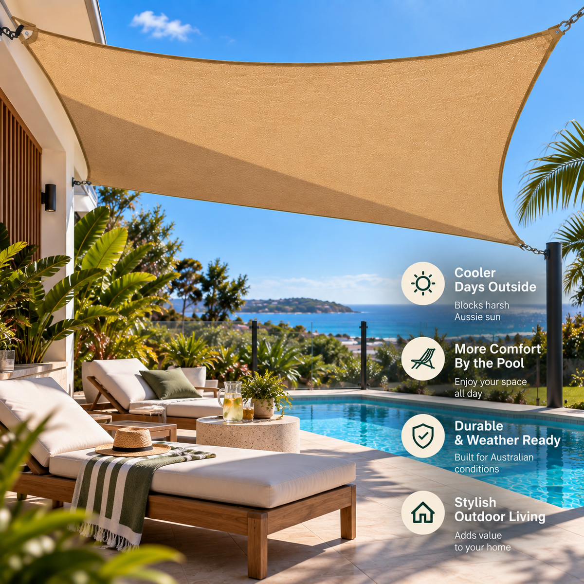 Shade Sail – Heavy Duty HDPE UV & Wind Protection Outdoor Sun Shade