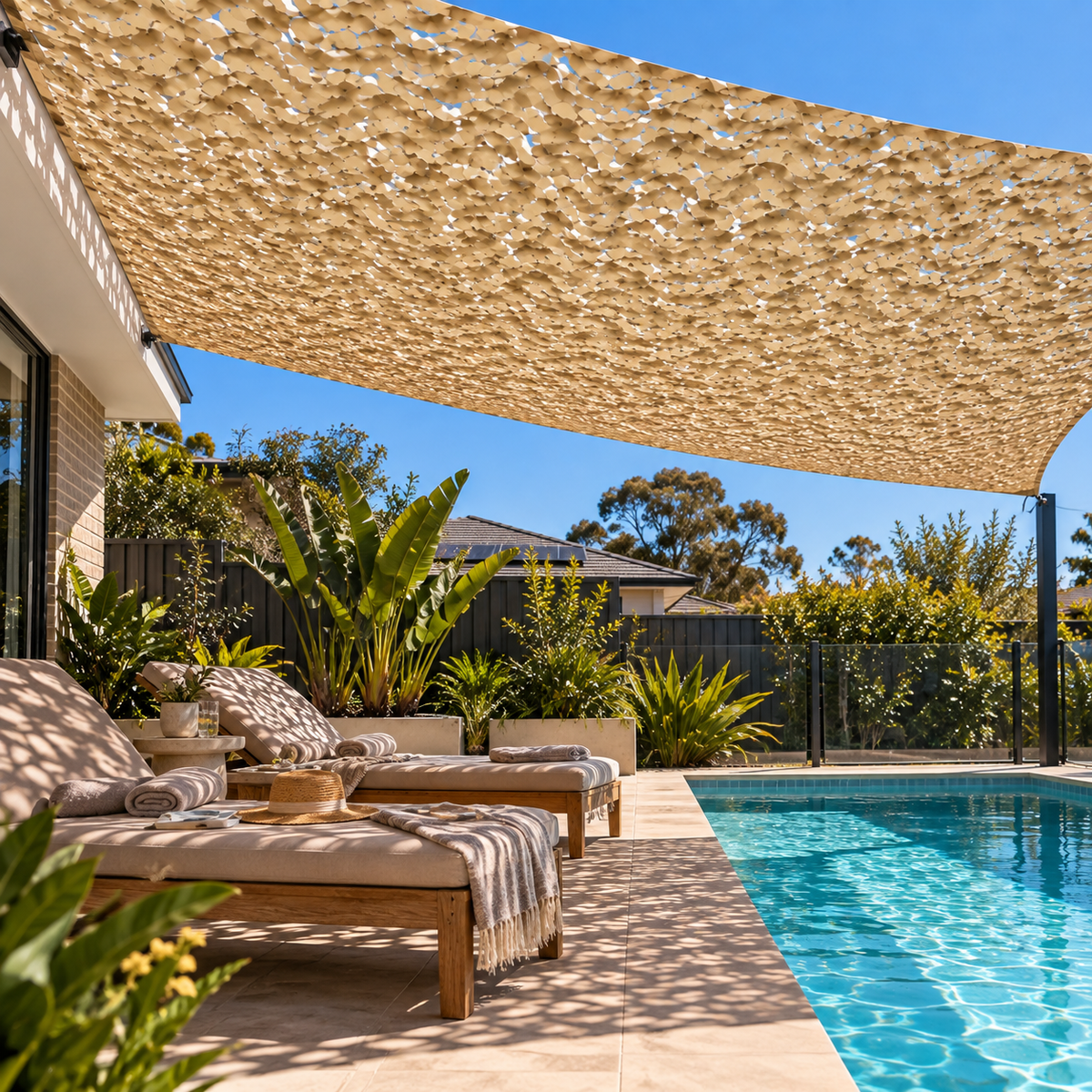 Shade Sail – Sand Camouflage Netting | Reinforced Ripstop Outdoor Shade