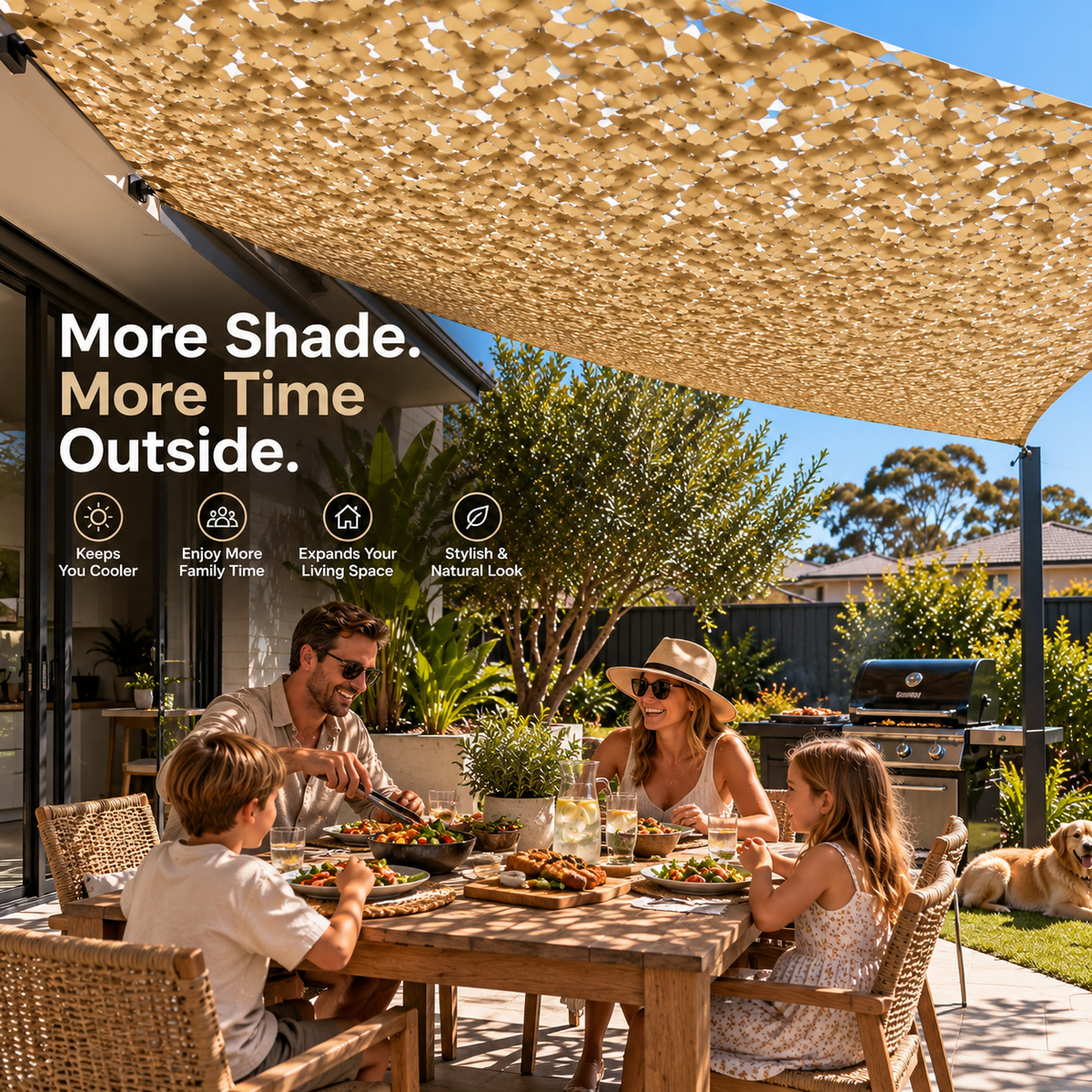 Shade Sail – Sand Camouflage Netting | Reinforced Ripstop Outdoor Shade
