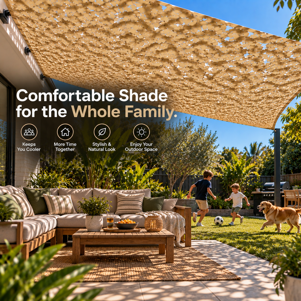 Shade Sail – Sand Camouflage Netting | Reinforced Ripstop Outdoor Shade