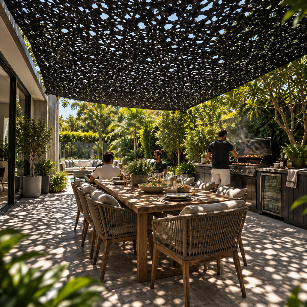 Shade Sail – Black Camouflage Netting | Reinforced Ripstop Outdoor Shade