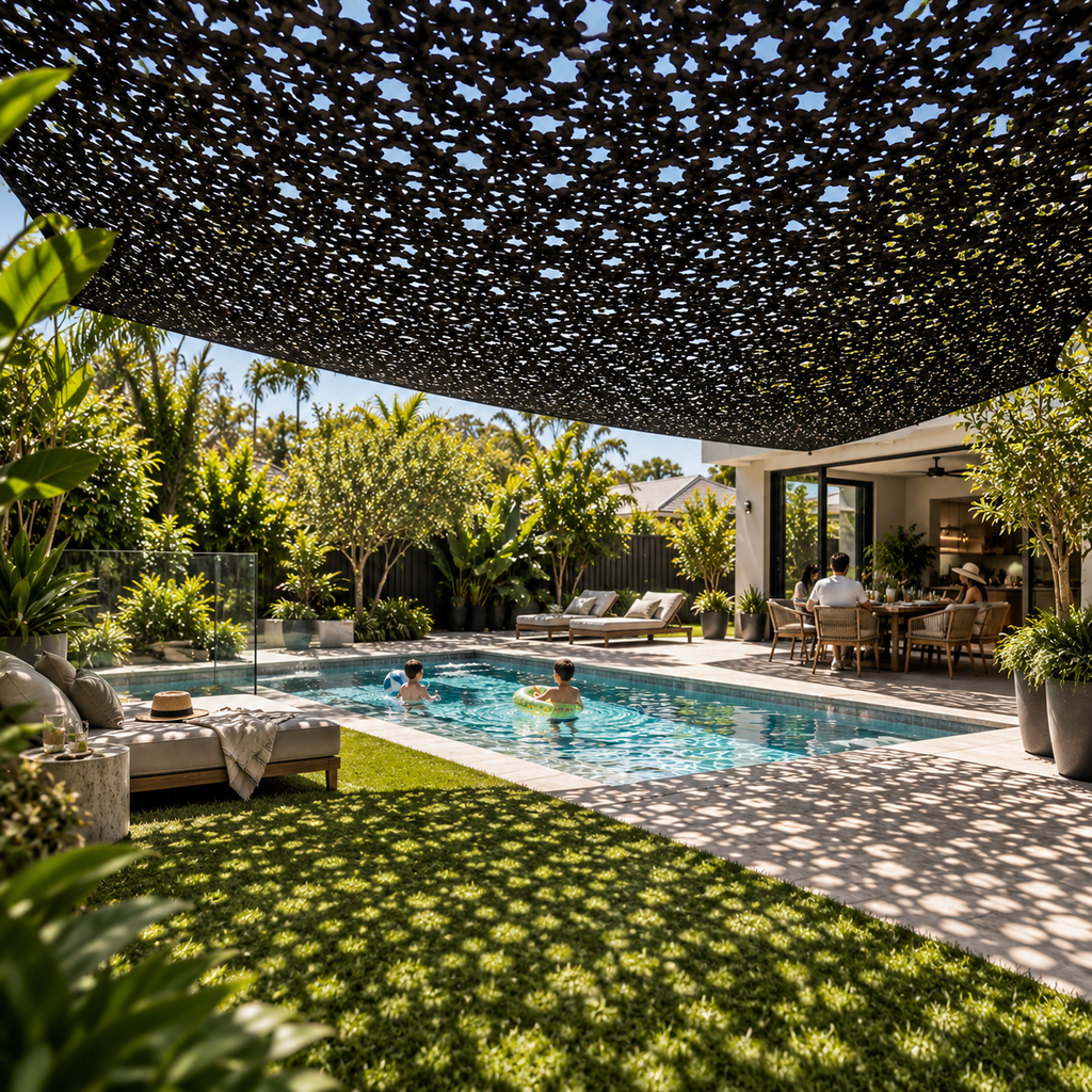 Shade Sail – Black Camouflage Netting | Reinforced Ripstop Outdoor Shade