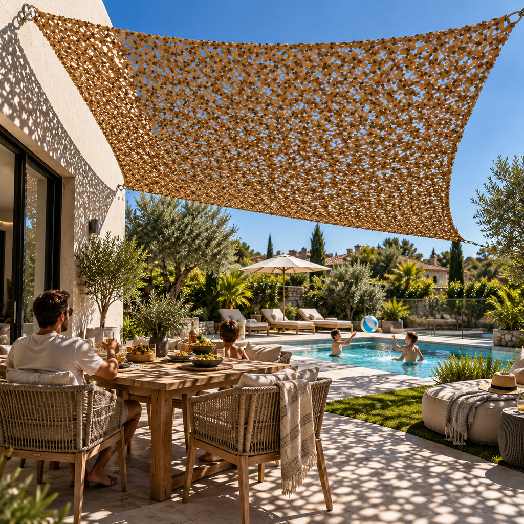 Shade Sail – Sand Camouflage Netting with Steel Reinforcement