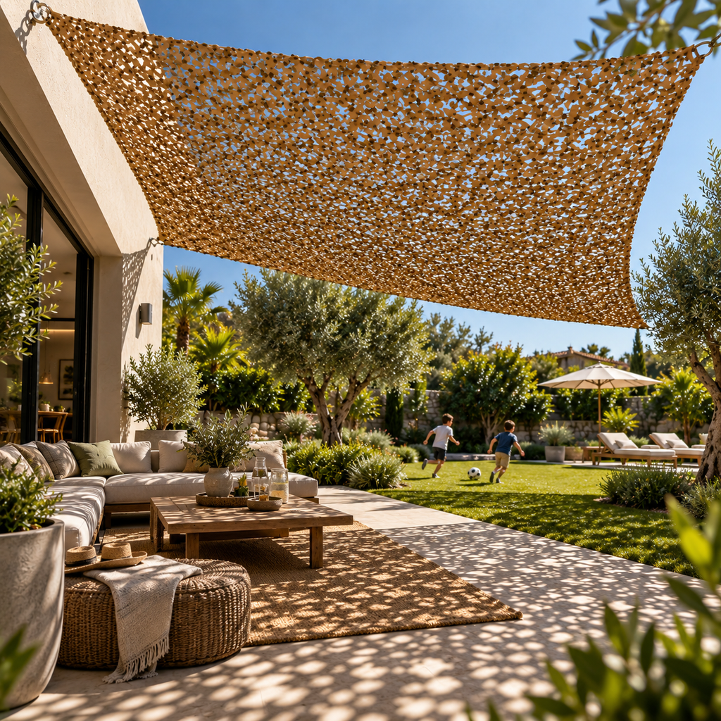 Shade Sail – Sand Camouflage Netting with Steel Reinforcement