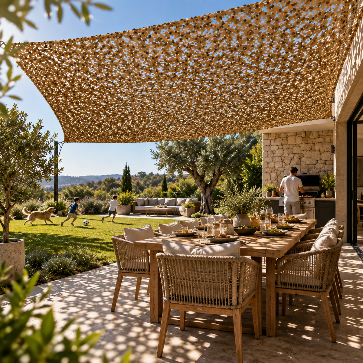 Shade Sail – Sand Camouflage Netting with Steel Reinforcement
