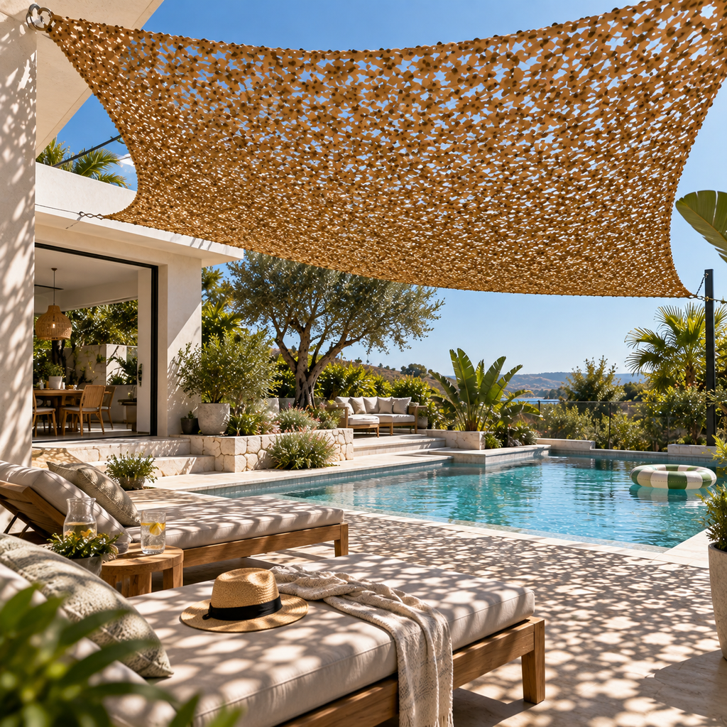 Shade Sail – Sand Camouflage Netting with Steel Reinforcement