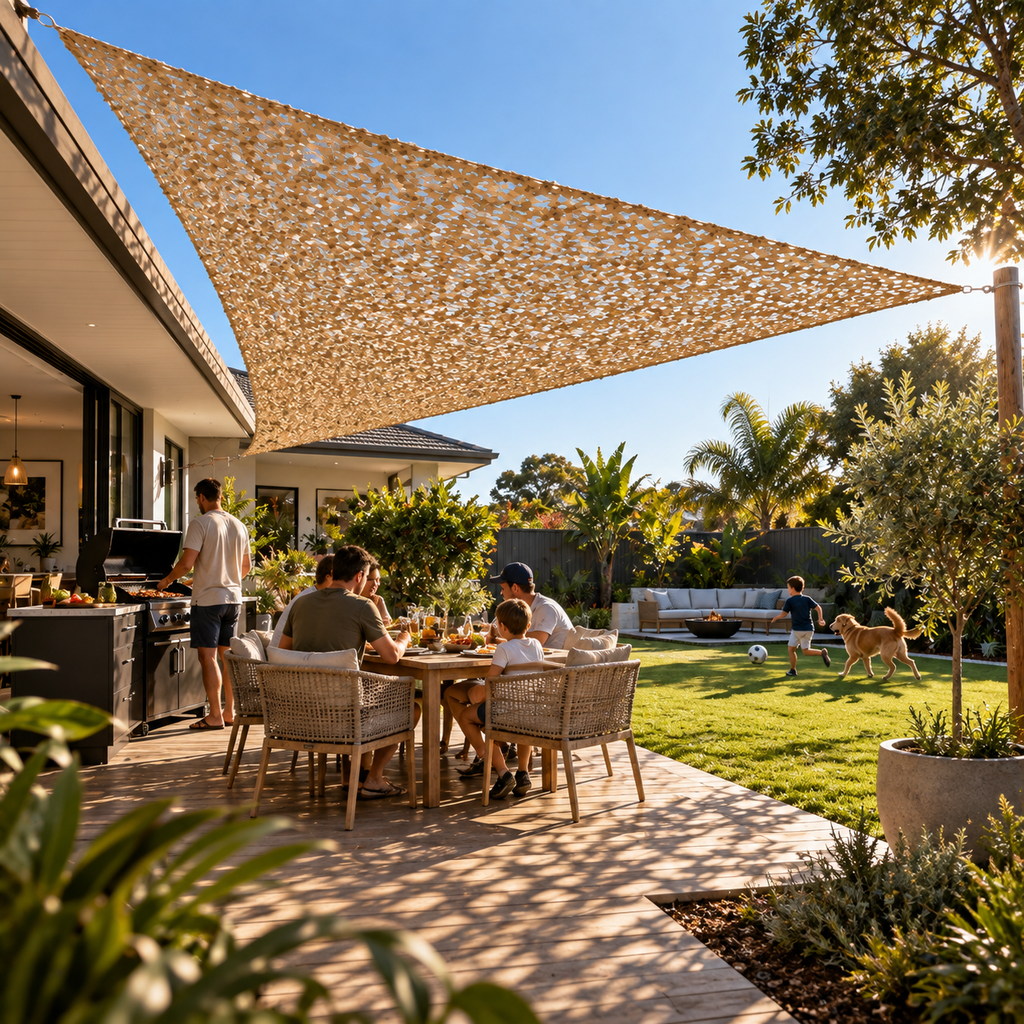 Triangle Shade Sail – Sand Camouflage Netting | 3m, 4m, 5m