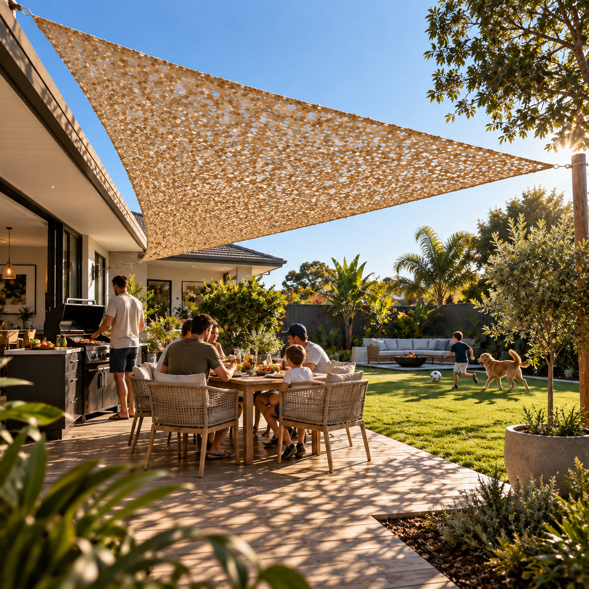 Triangle Shade Sail – Sand Camouflage Netting | 3m, 4m, 5m