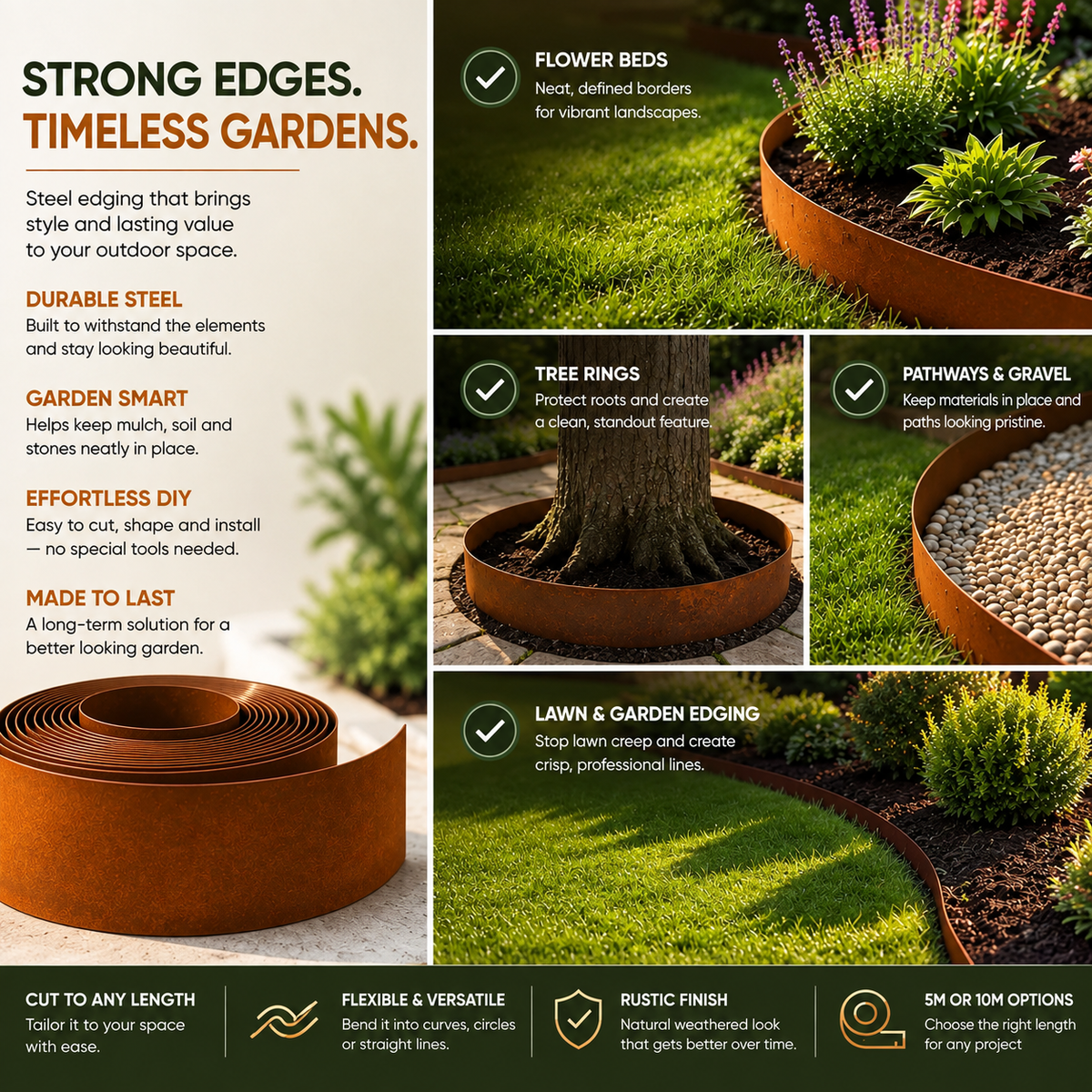 Weathered Steel Garden Edging – Flexible Landscape Border 15.5cm