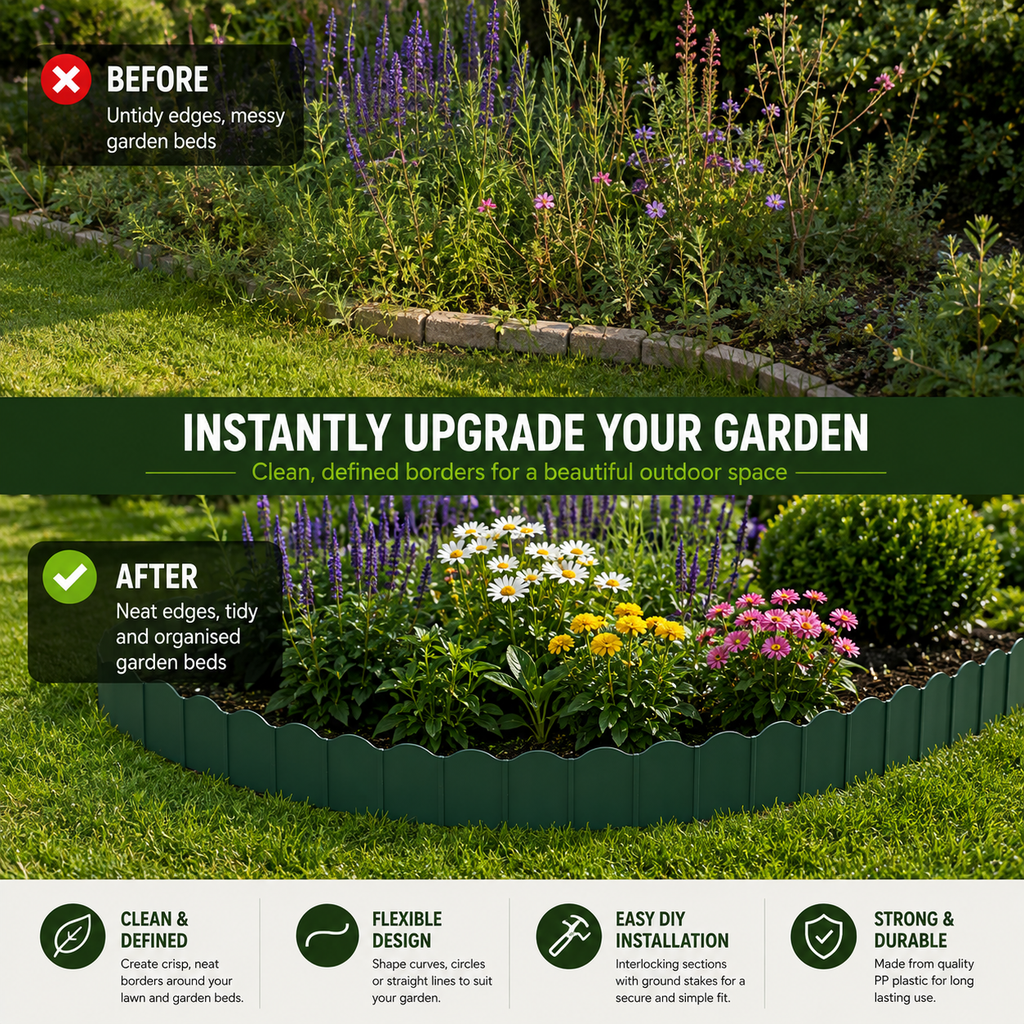 Garden Edging – Flexible Plastic Lawn & Garden Border 3m, 6m or 9m