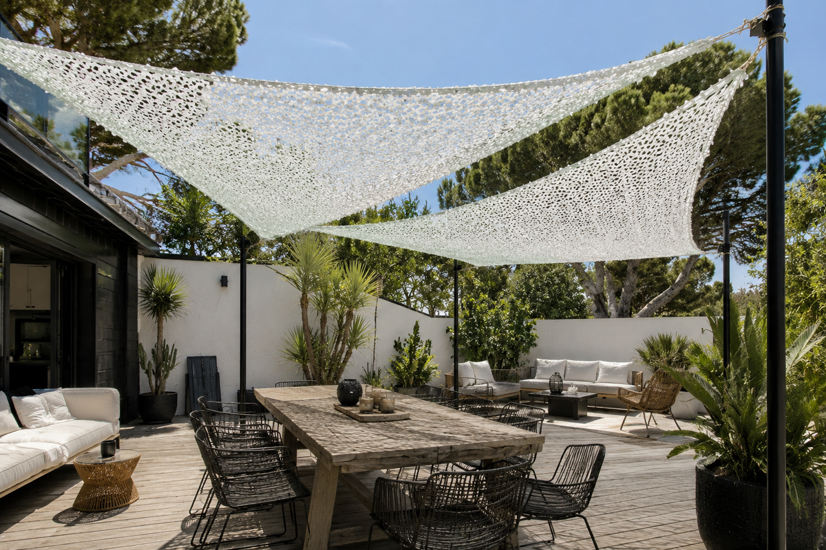 Triangle Shade Sail – White Camouflage Netting | 3m, 4m, 5m
