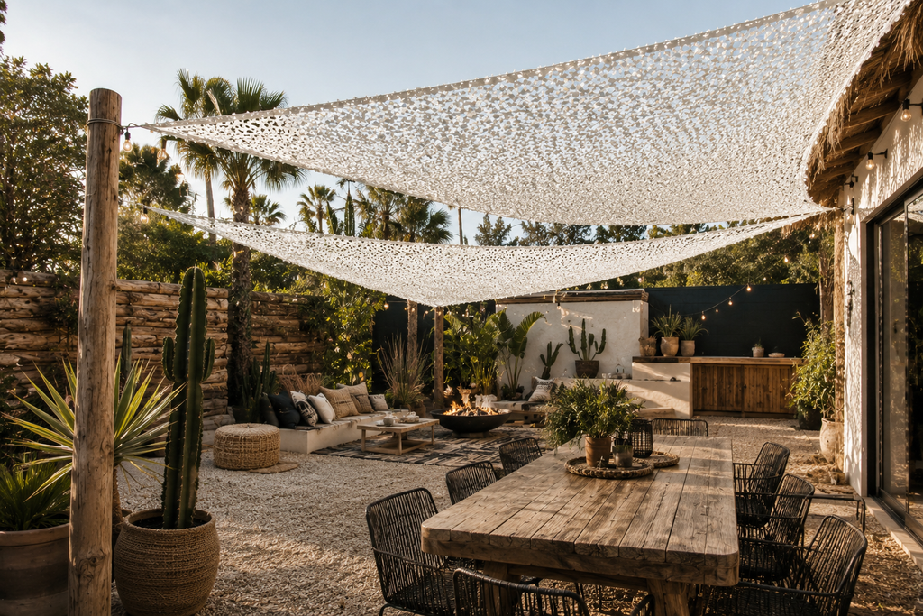 Triangle Shade Sail – White Camouflage Netting | 3m, 4m, 5m
