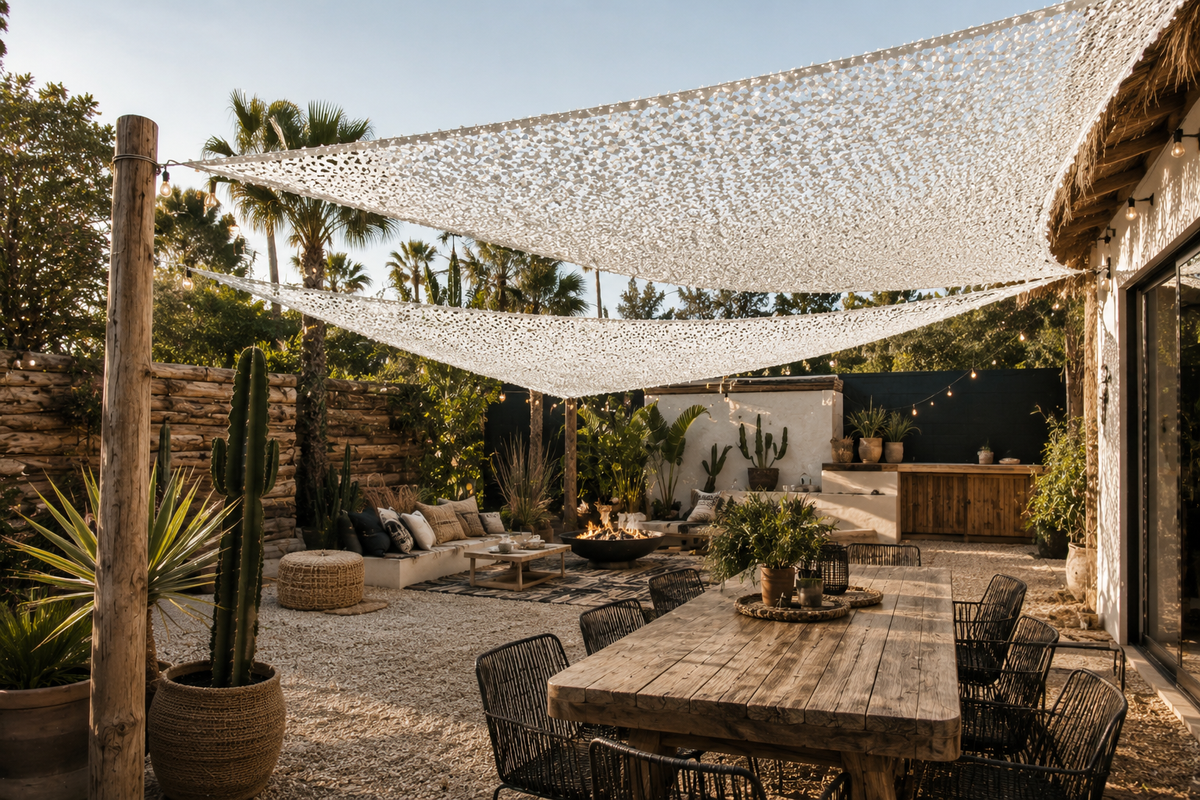 Triangle Shade Sail – White Camouflage Netting | 3m, 4m, 5m