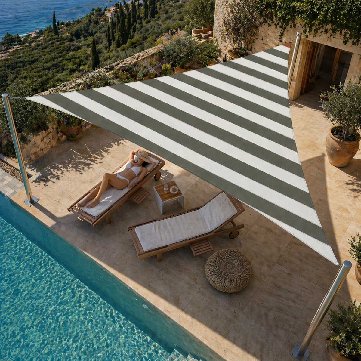 Shade Sail Triangle – Waterproof UV Protection Striped Outdoor Shade