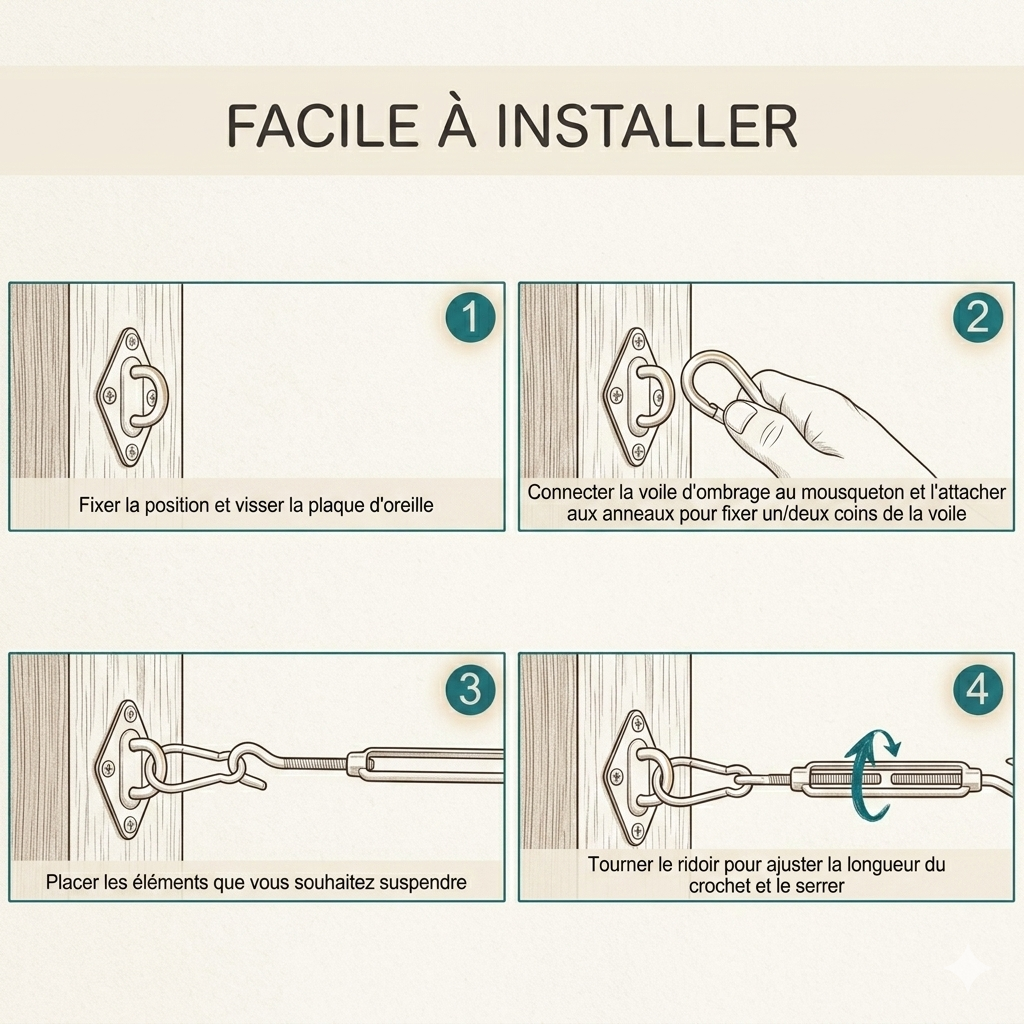 Shade Sail Hardware Kit – 304 Stainless Steel Fixing Kit 40/80PCS