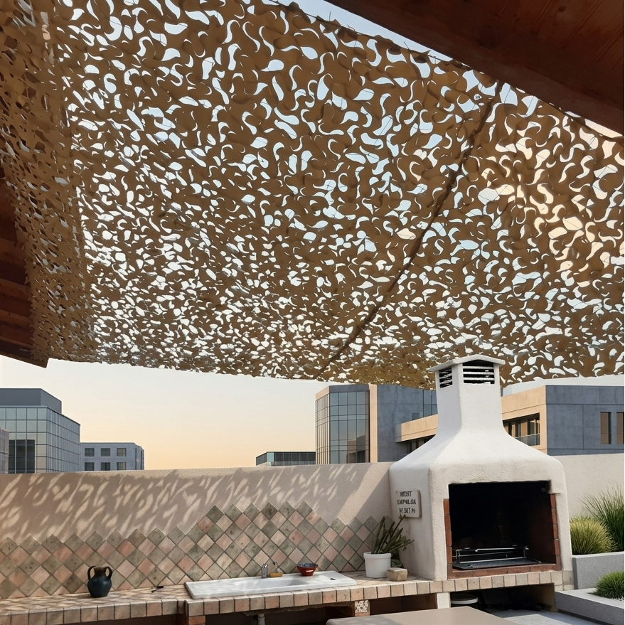 Shade Sail – Sand Camouflage Netting with Steel Reinforcement