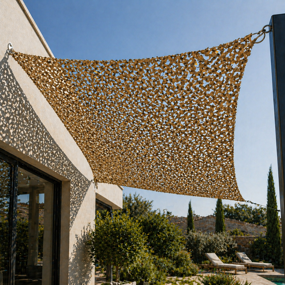Shade Sail – Sand Camouflage Netting with Steel Reinforcement