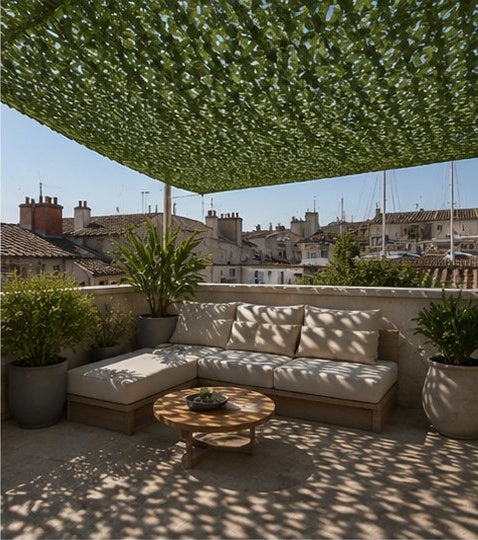 Shade Sail – Green Camouflage Netting | Reinforced Ripstop Outdoor Shade