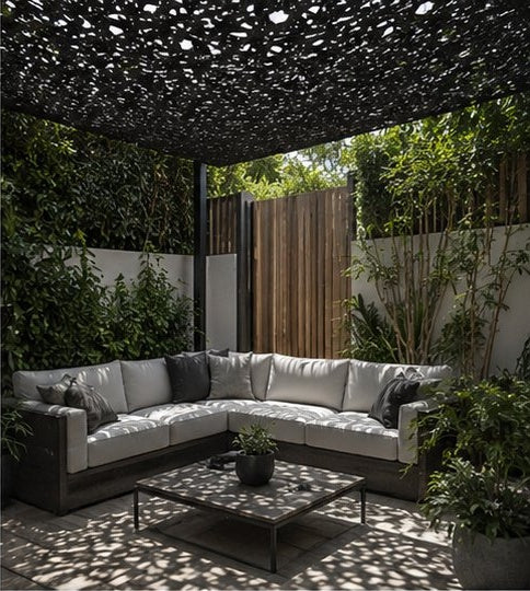 Shade Sail – Black Camouflage Netting | Reinforced Ripstop Outdoor Shade