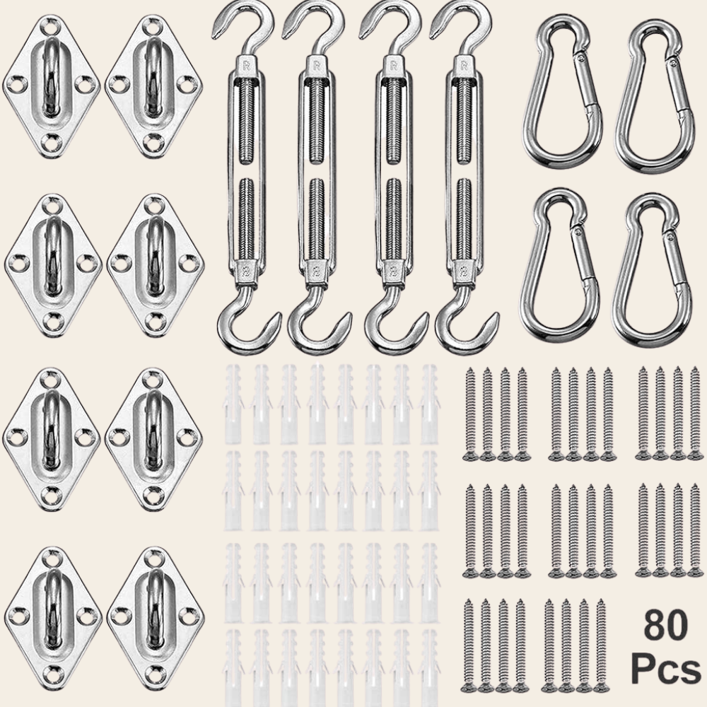 Shade Sail Hardware Kit – 304 Stainless Steel Fixing Kit 40/80PCS
