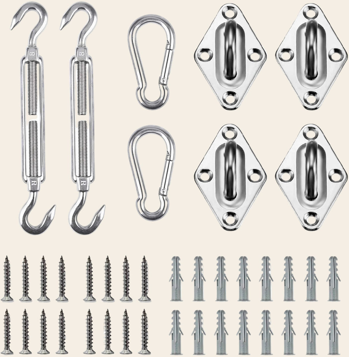 Shade Sail Hardware Kit – 304 Stainless Steel Fixing Kit 40/80PCS
