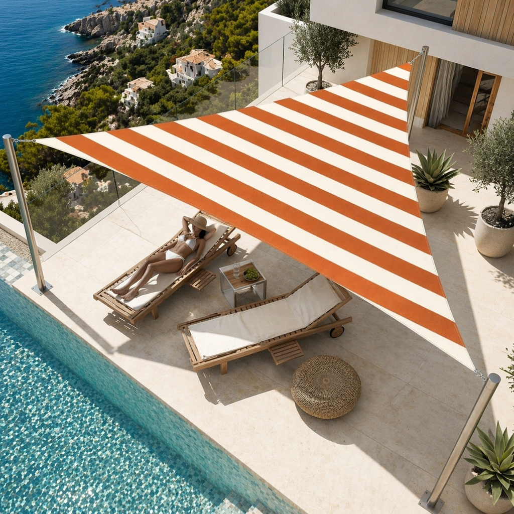 Shade Sail Triangle – Waterproof UV Protection Striped Outdoor Shade