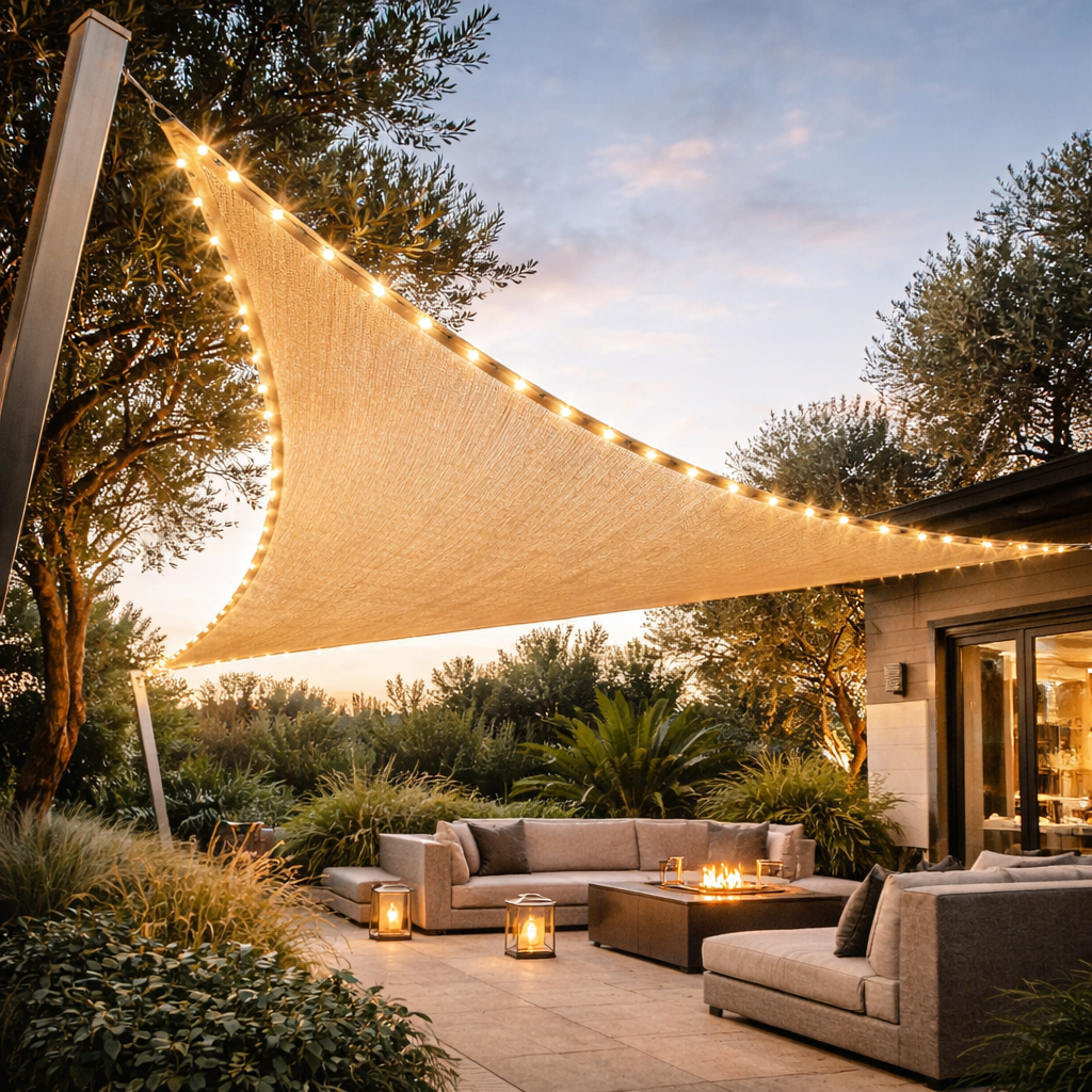Shade Sail Triangle 3x3m with LED Lights – Waterproof Outdoor Sun Shade