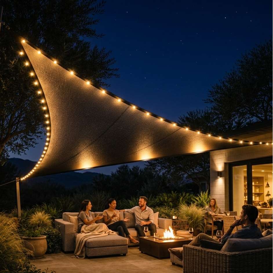 Shade Sail Triangle 3x3m with LED Lights – Waterproof Outdoor Sun Shade