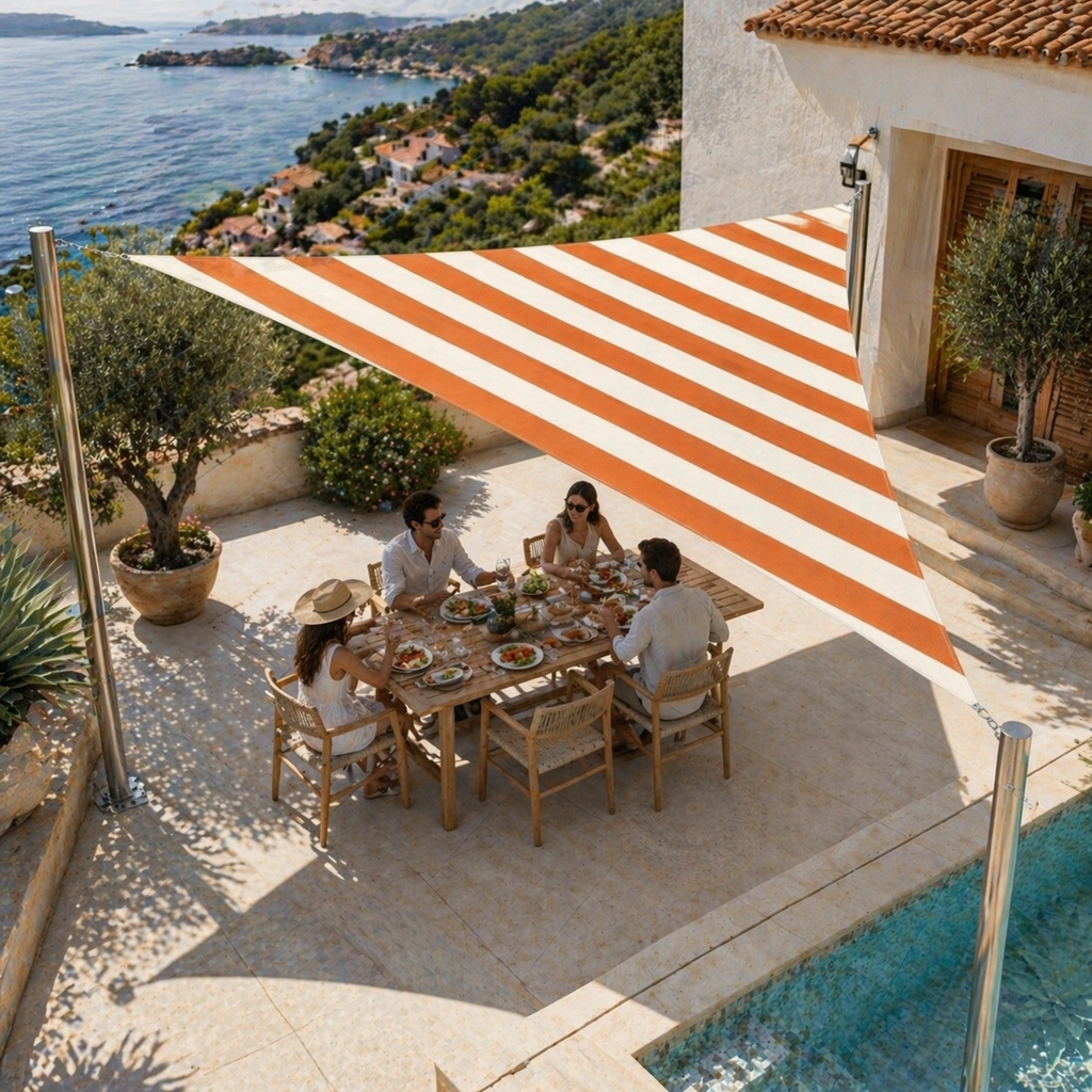 Shade Sail Triangle – Waterproof UV Protection Striped Outdoor Shade